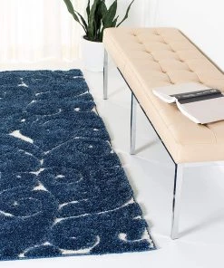 FAS Premium Swirl Thick Plush Dark Blue/Cream Area Shag Rug All Area Rugs And Runners