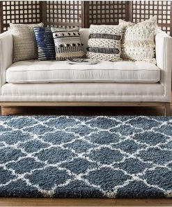 FAS Diamond Trellis Slate Blue/Ivory Soft Plush Shag Area Rug 2-inch Thick 16 FAS Diamond Trellis Slate Blue/Ivory Soft Plush Shag Area Rug 2-inch Thick