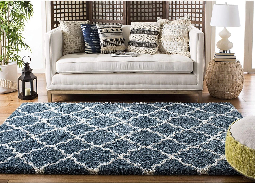 FAS Diamond Trellis Slate Blue/Ivory Soft Plush Shag Area Rug 2-inch Thick 7 FAS Diamond Trellis Slate Blue/Ivory Soft Plush Shag Area Rug 2-inch Thick