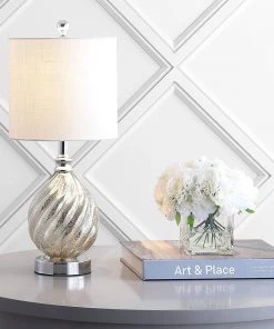 JONATHAN Lawrence 20.5" Glass/Metal LED Table Lamp Mercury Silver
