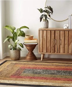 FAS Geometric Bordered Black Brown Red Soft Area Rugs - Multiple Sizes All Area Rugs And Runners