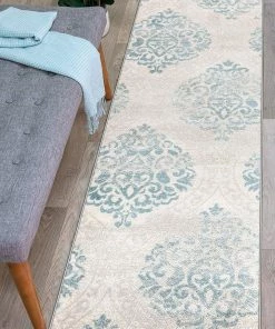 WRG Floral Damask Ivory Gray Light Blue Area Rug All Area Rugs And Runners