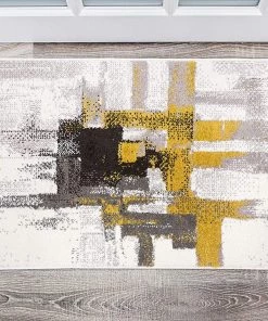 WRG Abstract Gold Gray Ivory Area Rug