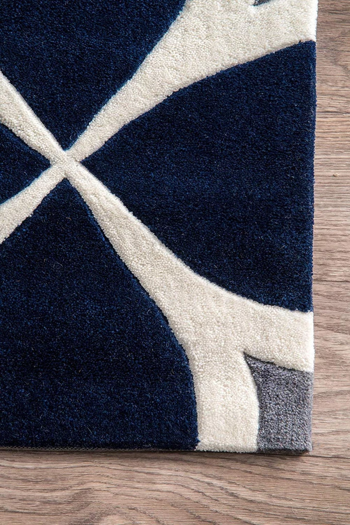 NL Geometric Handmade Navy Ivory Grey Area Rug 4 NL Geometric Handmade Navy Ivory Grey Area Rug