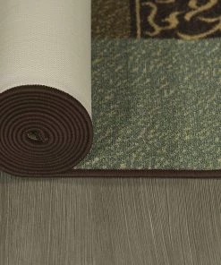 OT Damask Brown Green Beige Non Skid Area Rugs All Area Rugs And Runners