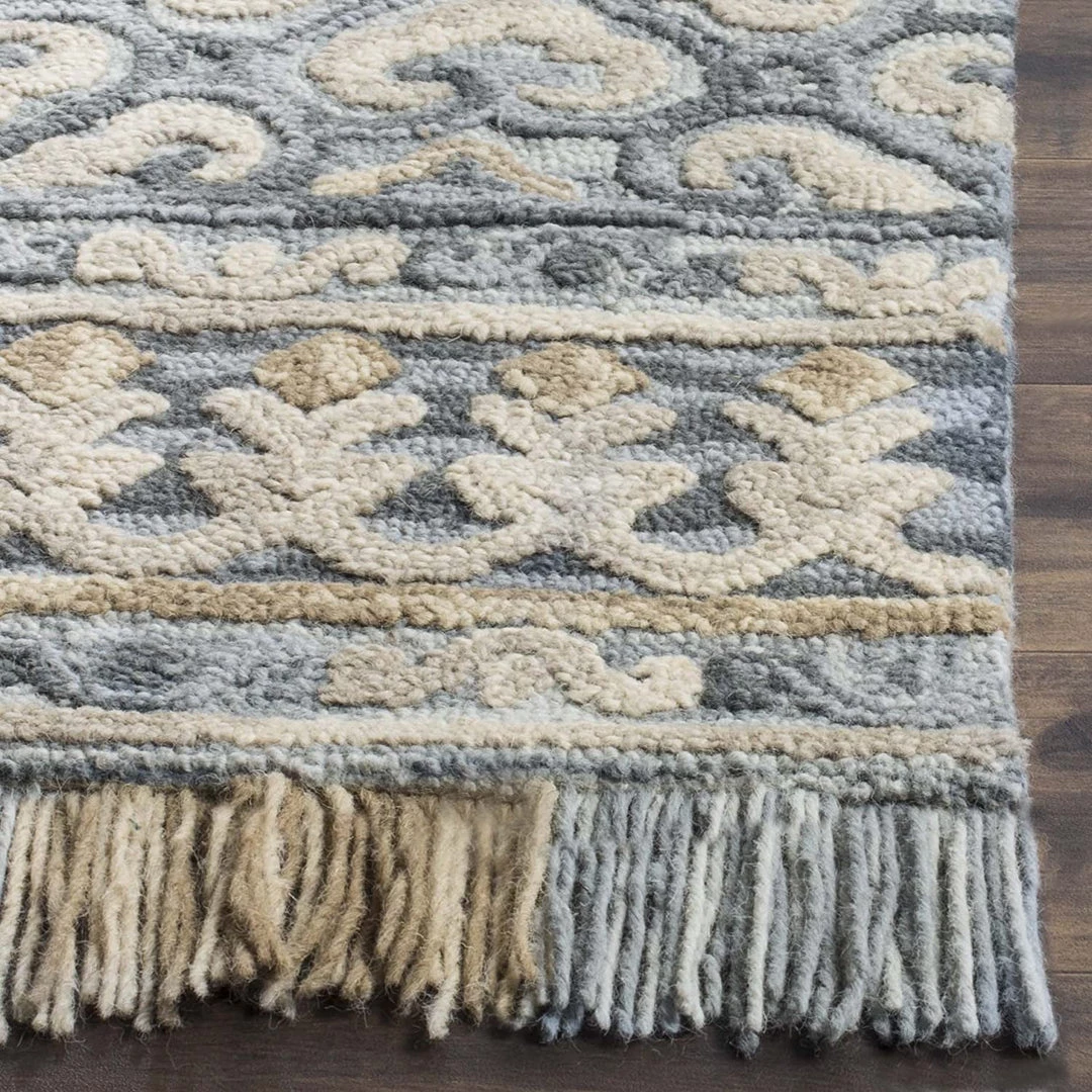 Safavieh All Area Rugs And Runners Blossom Collection BLM420A Handmade Fringe Premium Wool Area Rug, Light Beige / Blue 3 Safavieh All Area Rugs And Runners Blossom Collection BLM420A Handmade Fringe Premium Wool Area Rug, Light Beige / Blue