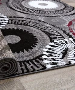WRG Contemporary Circles Gray/Grey Red White Black Area Rug All Area Rugs And Runners