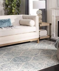FAS Geometric Trellis Distressed Cream/Turquoise Soft Area Rug All Area Rugs And Runners