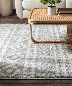Modern Rugs And Decor Tribal Diamond Stripes Grey Soft Shag Area Rug All Area Rugs And Runners
