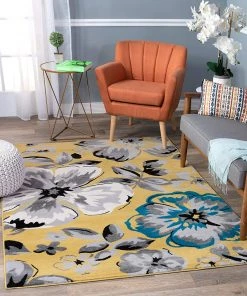WRG Floral Yellow Gray Teal Blue Area Rugs All Area Rugs And Runners