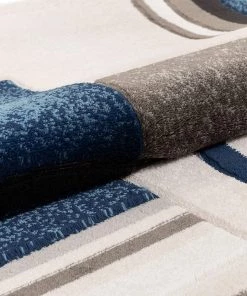 Well Woven Good Vibes Belle Dark Blue Modern Abstract Geometric 3D Textured Soft Area Rug