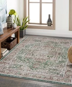 Adiva Rugs Machine Washable Area Rugs, Persian Vintage Medallion Boho Rug For Living Room Rugs - Stain Resistant & Non-Slip All Area Rugs And Runners