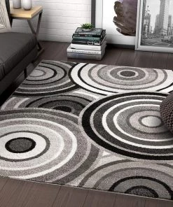 WW All Area Rugs And Runners Abstract Grey Black Circles Area Rugs