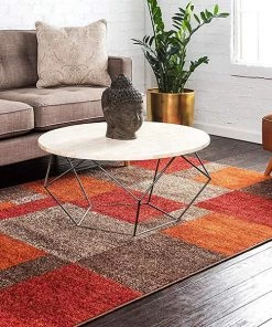 Warm Toned Checkered Multi-color Brown Orange Area Rugs