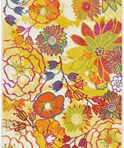 Unique Loom Lyon Tuba Modern Floral Runner Rug, Ivory/Yellow