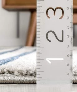 Well Woven All Area Rugs And Runners Beni Grey/Blue Boxes & Stripes Abstract Geometric Area Rug