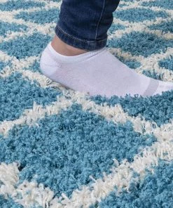 WRG Turquoise Blue White Soft Shag Area Rugs