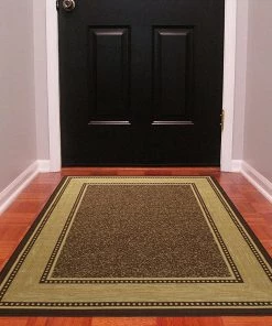 OPVM Brown Bordered Design Area Rug - Non-Slip/ No Skid All Area Rugs And Runners