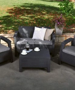 Modern Rugs And Decor All Weather Indoor Outdoor Chair Love Seat Sofa Patio Set With Cushion - 4 Piece Set Furniture