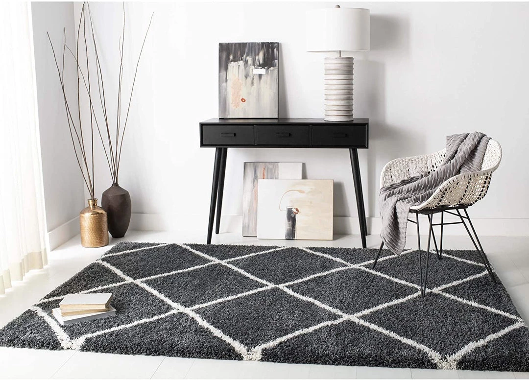 FAS All Area Rugs And Runners Diamond Trellis Dark Grey/Ivory Soft Plush Shag Area Rug 2-inch Thick 2 FAS All Area Rugs And Runners Diamond Trellis Dark Grey/Ivory Soft Plush Shag Area Rug 2-inch Thick