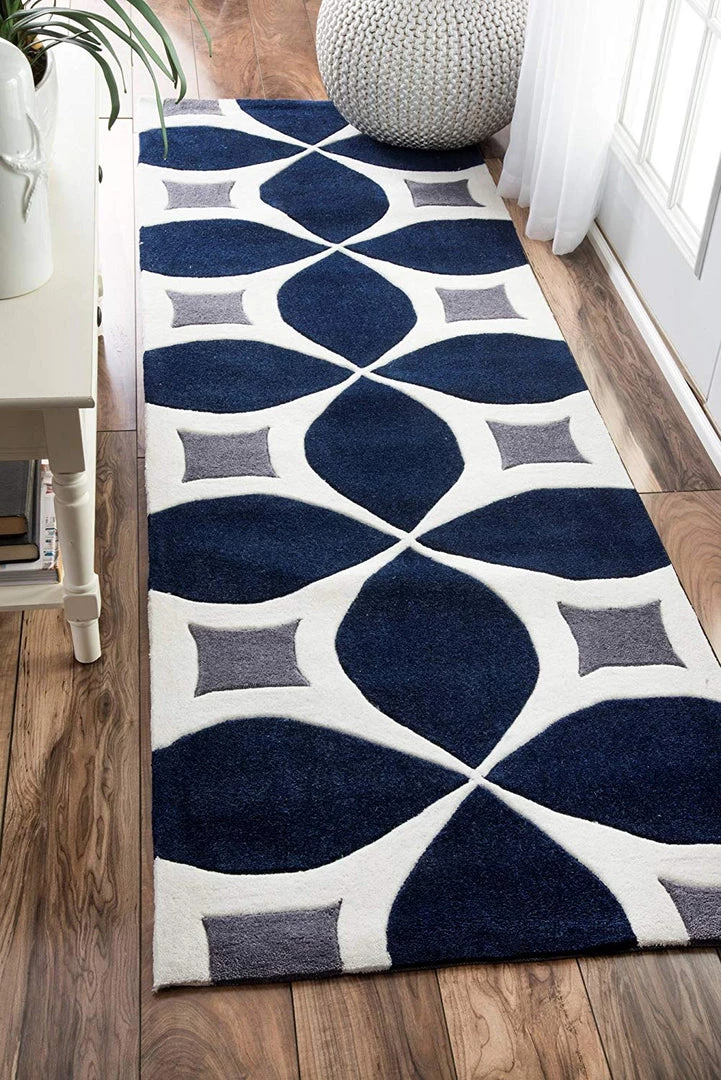 NL Geometric Handmade Navy Ivory Grey Area Rug 5 NL Geometric Handmade Navy Ivory Grey Area Rug