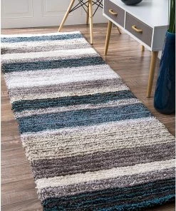 FAS Premium Handmade Striped Blue Gray Plush Shag Area Rugs All Area Rugs And Runners 13 FAS Premium Handmade Striped Blue Gray Plush Shag Area Rugs All Area Rugs And Runners