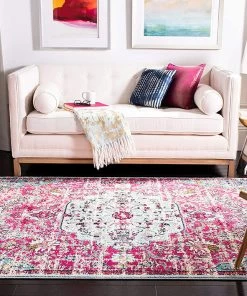 Modern Rugs And Decor Boho Chic Vintage Medallion Distressed Runner, Fuchsia/Teal