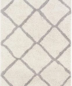 Well Woven Celina White Moroccan Shag Diamond Trellis Pattern Area Rug