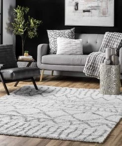 Modern Rugs And Decor Renata Moroccan Shag Runner Rug, Grey
