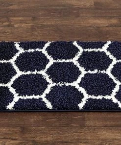 WRG Cozy Geometric Shag Navy Area Rug