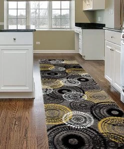 WRG All Area Rugs And Runners Contemporary Circles Gray/Grey Yellow White Black Area Rug