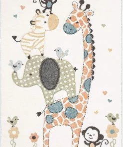 Safavieh All Area Rugs And Runners Carousel Kids Collection CRK120A Animal Nursery Playroom Area Rug,Ivory