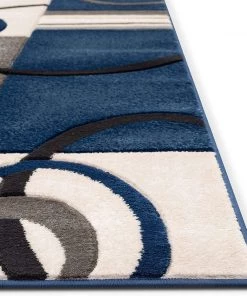 Well Woven Good Vibes Belle Dark Blue Modern Abstract Geometric 3D Textured Soft Area Rug