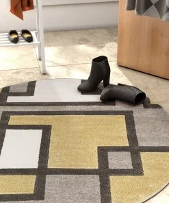 WW Modern Geometric Golden Yellow Gray Comfy Hand Carved Area Rugs All Area Rugs And Runners