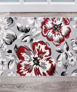 WRG All Area Rugs And Runners Gray/Grey Red White Floral Area Rugs