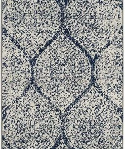 FAS Geometric Trellis Distressed Navy/Silver Soft Area Rug All Area Rugs And Runners