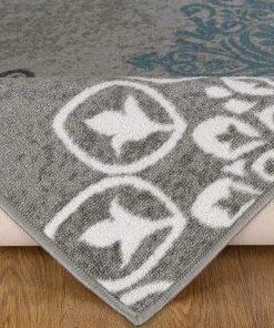 Antep Modern Floral Non-Skid (Non-Slip) Low Profile Pile Rubber Backing Indoor Area Rugs Gray All Area Rugs And Runners