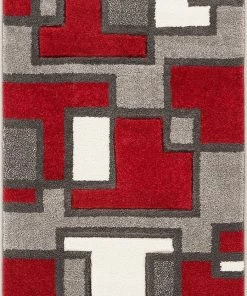 WW Modern Geometric Red Gray Comfy Hand Carved Area Rugs