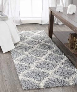 WRG Gray Soft White Shag Trellis Area Rugs