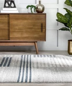 Well Woven All Area Rugs And Runners Beni Grey/Blue Boxes & Stripes Abstract Geometric Area Rug