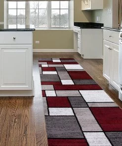 WRG All Area Rugs And Runners Modern Box Red Gray White Area Rug