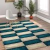 WW Modern Geometric Blue Beige Comfy Hand Carved Area Rugs