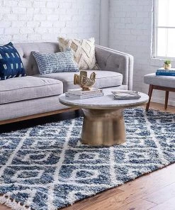 UL Lattice Tassel Blue Ivory Beige Plush Shag Area Rugs All Area Rugs And Runners