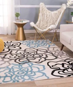 WRG Contemporary Floral Cream Blue Brown Area Rug All Area Rugs And Runners