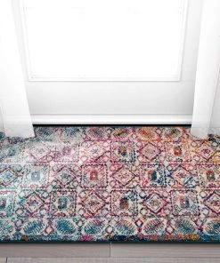 WW All Area Rugs And Runners Blue Fuchsia Pink Vintage Floral Area Rugs