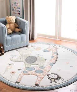 Safavieh All Area Rugs And Runners Carousel Kids Collection CRK120A Animal Nursery Playroom Area Rug,Ivory