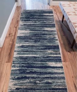 DD Stripes Design Teal/Navy/Beige Area Rugs