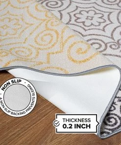 WRG Cream Floral Area Rug Non-Slip/ No Skid