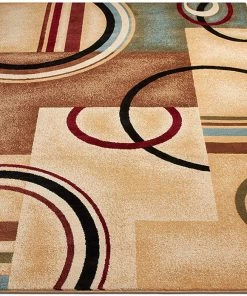 WW Modern Geometric Circles Ivory Multi Soft Area Rugs