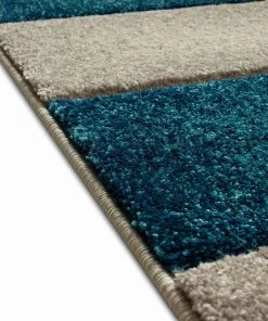 WW Modern Geometric Blue Beige Comfy Hand Carved Area Rugs